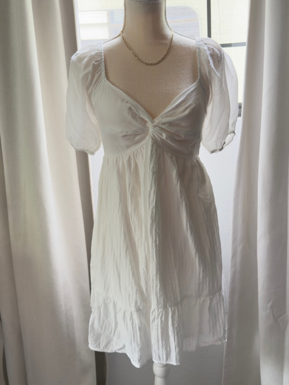 White Puff Sleeve Mini Dress